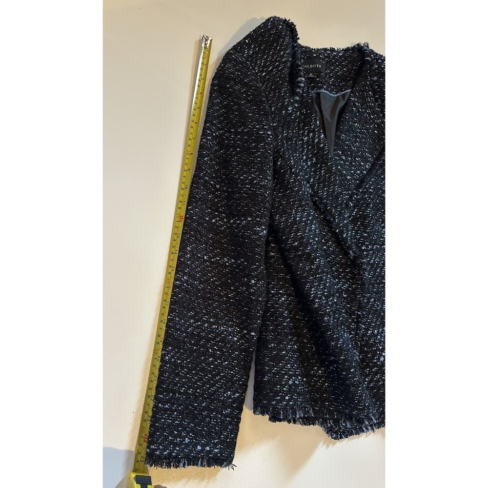 Talbots Women's Tweed Jacket Blazer Size10 Fringe Trim Black/Blue, Some Metallic - Picture 3 of 8